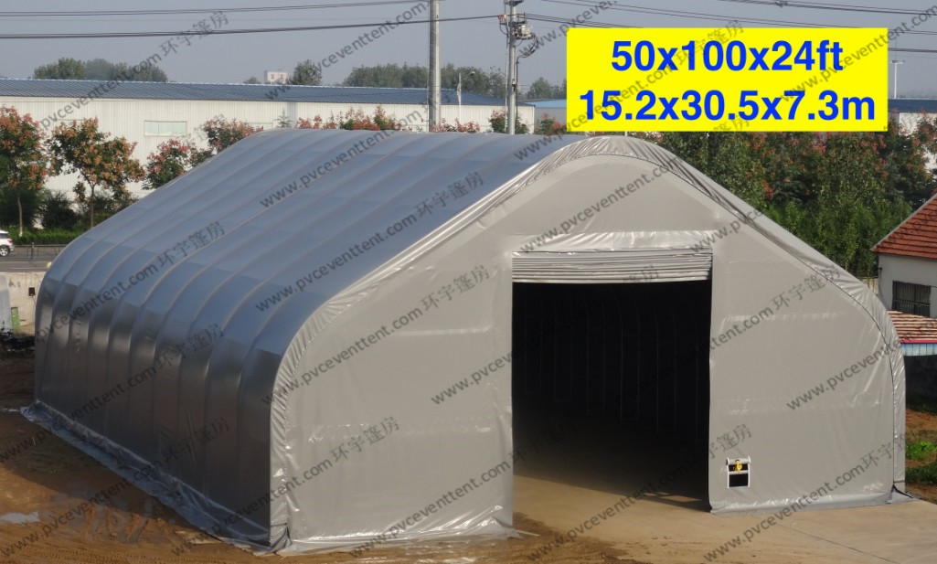 Temporary Curved Aircraft Tent Aluminum Frame Gray PVC Cover 10 x 30m